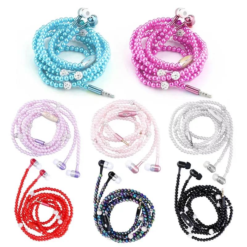 

NEW IN Colors 3.5mm In-ear Pearl Necklace Headset Stereo Jewelry Earphone Earbuds Headphone Super Bass Music Earphones
