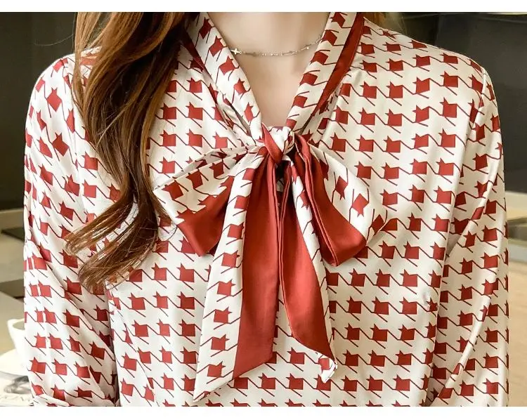 Женские атласные рубашки FANIECES красные с рисунком гусиные лапки Элегантные