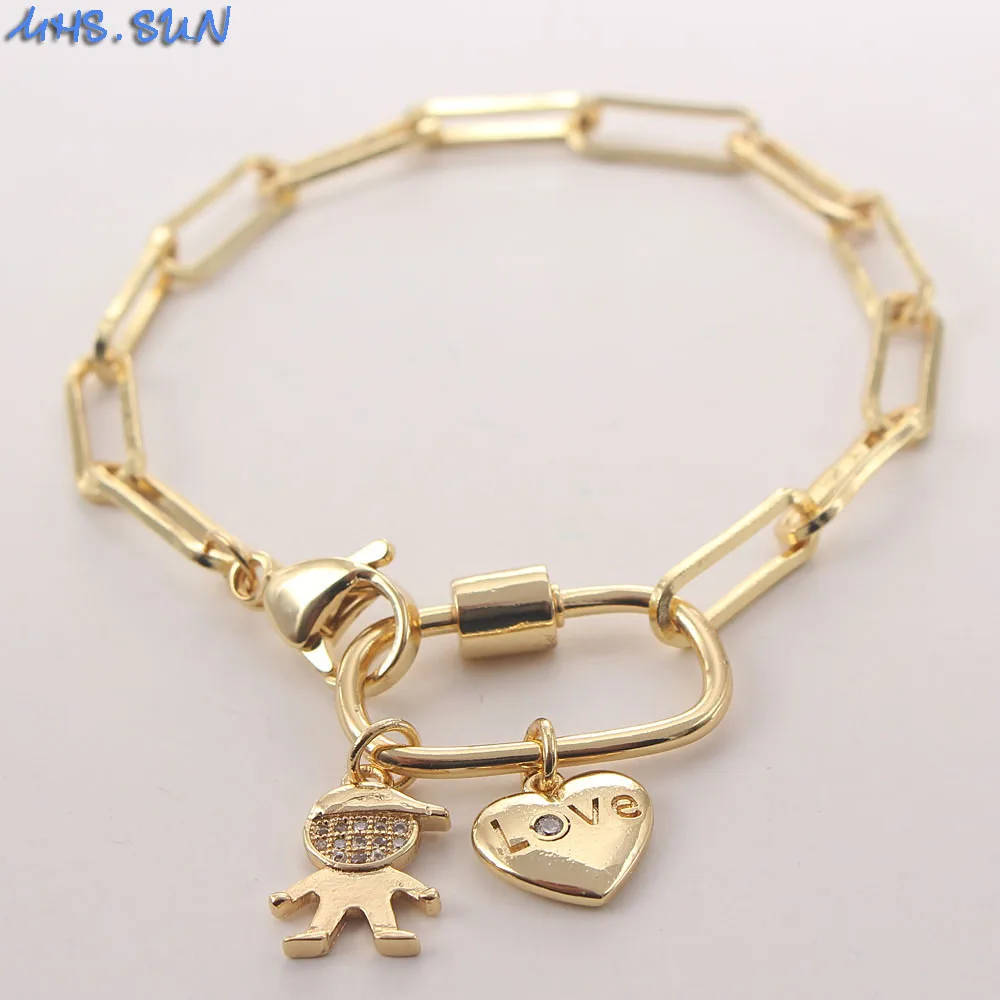 

SUNSLL Trendy Copper Link Chain Bracelets Fashion Zircon Boy And Heart Lock Choker Jewelry For Women Girls Party Gifts