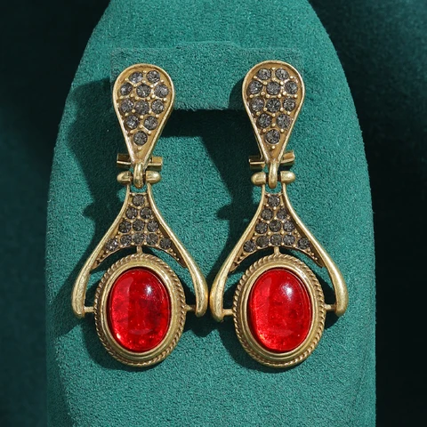 LOVE GREEN LIVE GREEN Серьги-подвески капельки с красным стеклом из меди