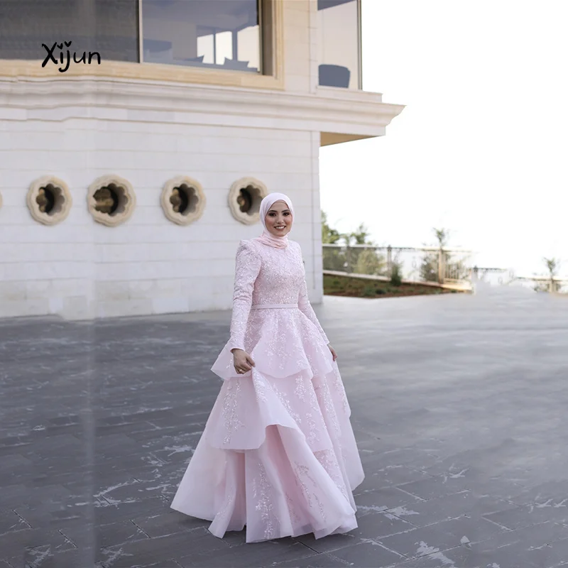 

Многоярусное вечернее платье Xijun, вечерние платья с высоким воротником и аппликацией, женское вечернее платье Дубая, Саудовской Аравии, ара...