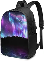wolf in starry sky backpack 17 inch anti theft travel business school backpack with usb charging port and headphone backpack