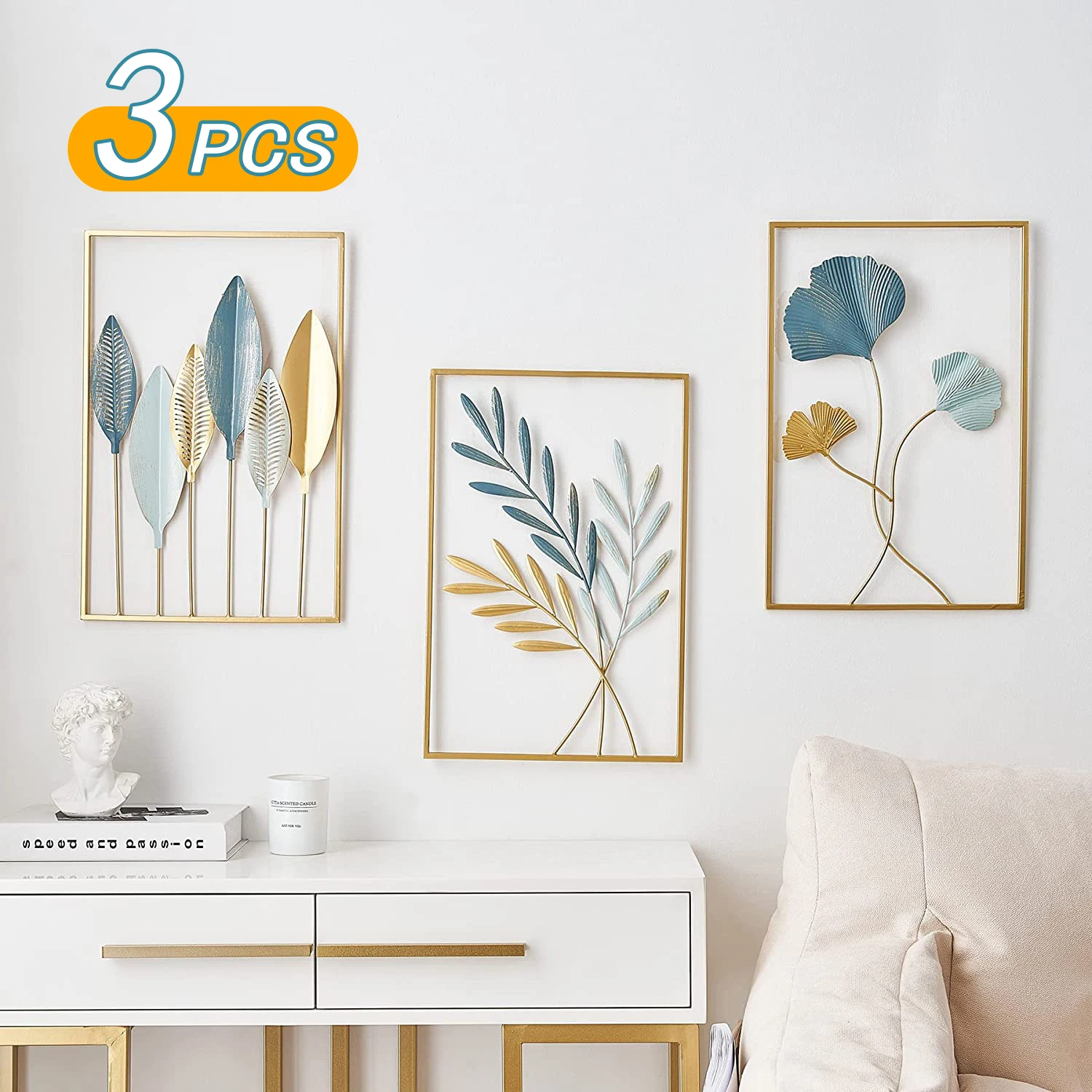 

3pcs Modern Wall Ledge Nordic Home Wall Decor Metal Gold Wall Stickers Macrame Wall Hanging Decor Room Accessories Decorative