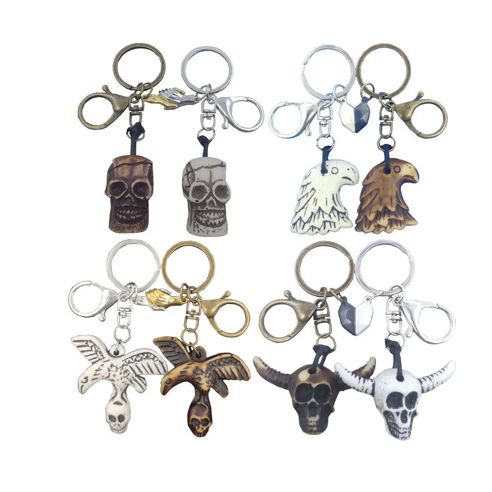 

Antique Resin Eagle Wolf Skull Bull Head Keychain Magnet Buckle Lover Key Ring Valentine's Day Funny Gift