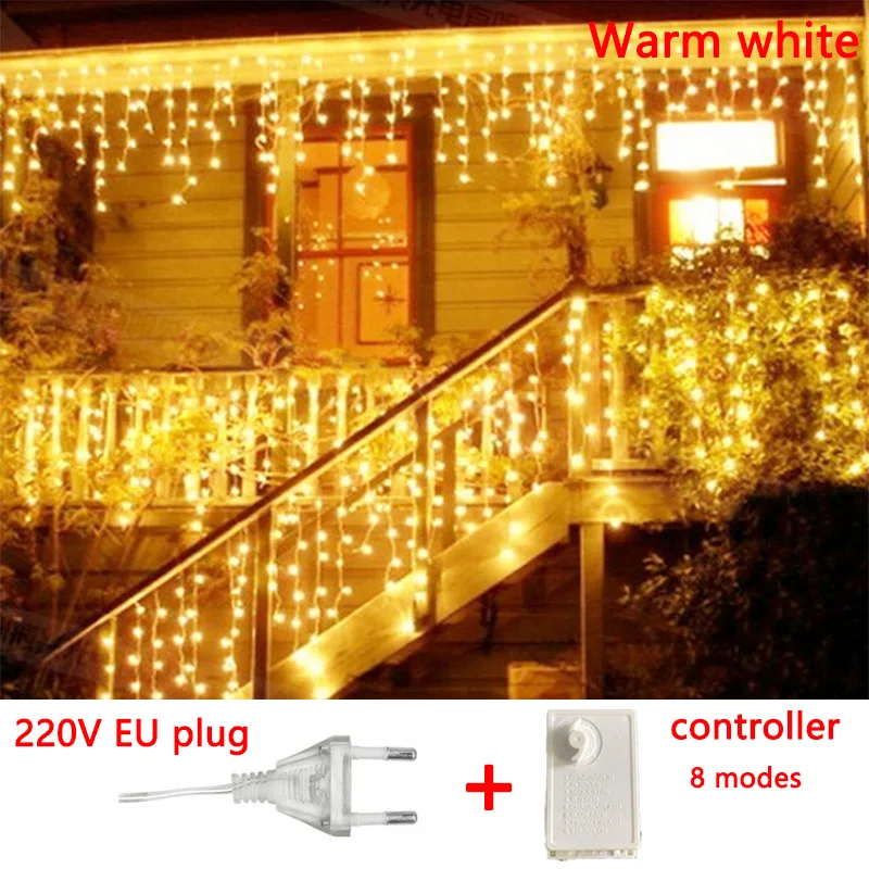 

220V Christmas Decorations for Home Outdoor LED Curtain Icicle String Light Street Garland The House Winter 5m Droop 0.6-0.8m