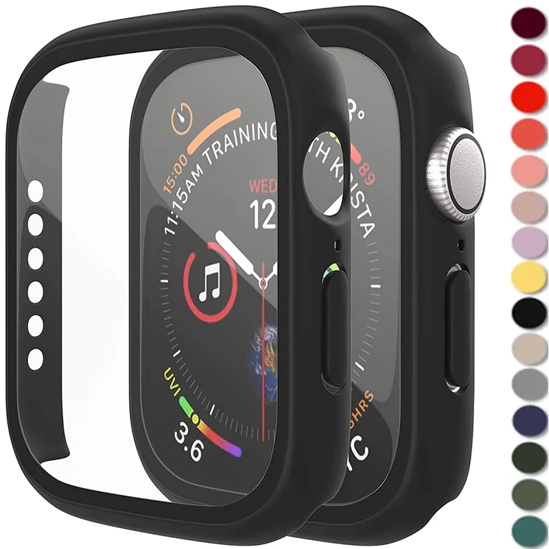 

Tempered Glass+cover For Apple Watch Accessories 45mm 41mm 44mm 40mm 42mm Screen Protector Apple watch Case serie 9 4 5 6 SE 7 8