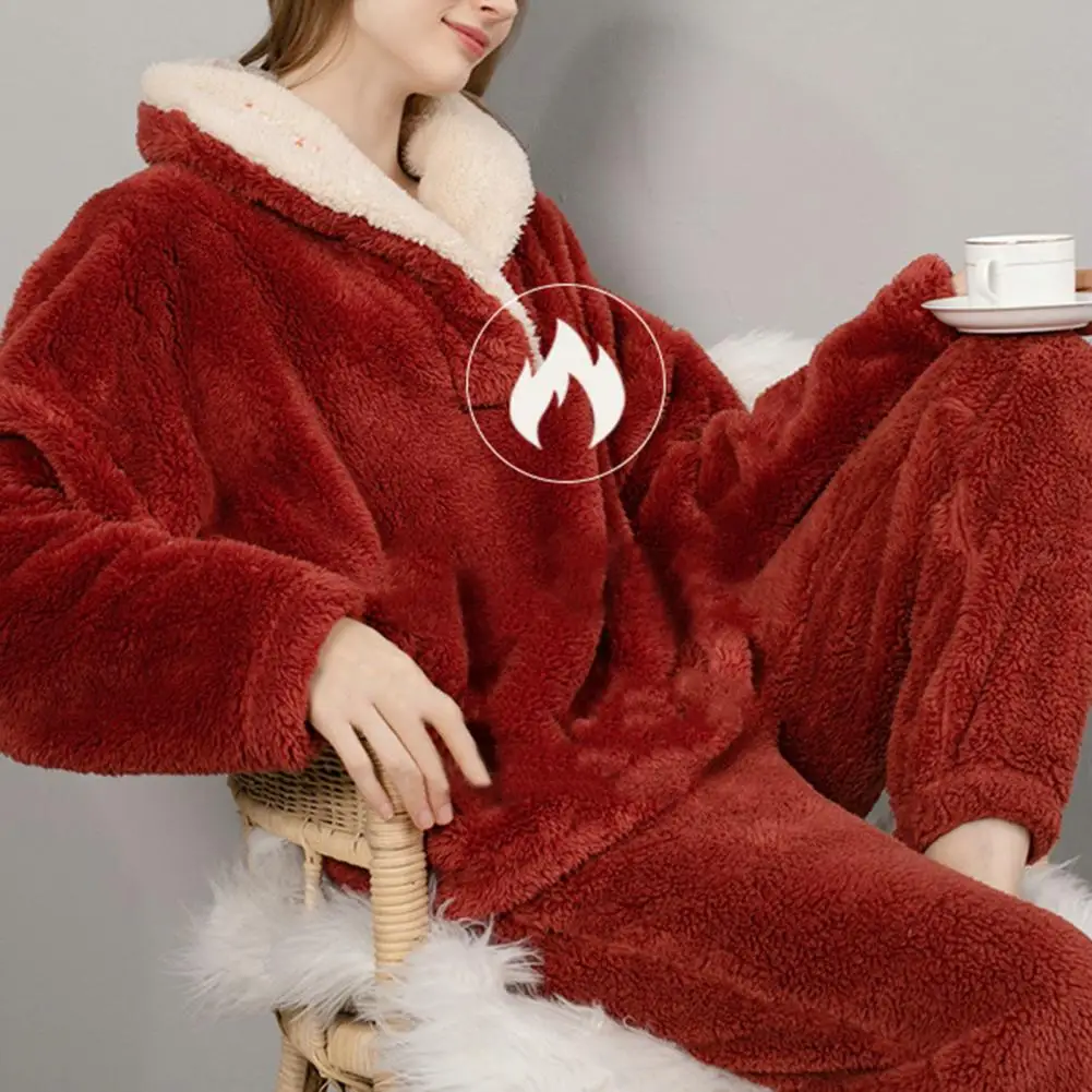 Soft Women Nightie Set Long Sleeves Keep Warm Casual Winter Homewear Suit  Hat Women Pajamas for Sleeping