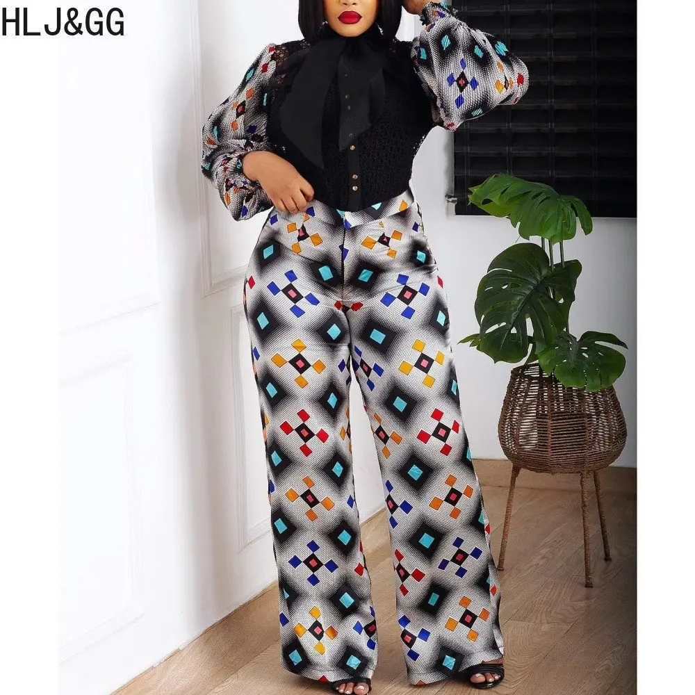 

HLJ&GG Black Fashion Streetwear Women Round Neck Long Sleeve Top And Wide Leg Pants Two Piece Sets Two Piece Sets Female Outfits