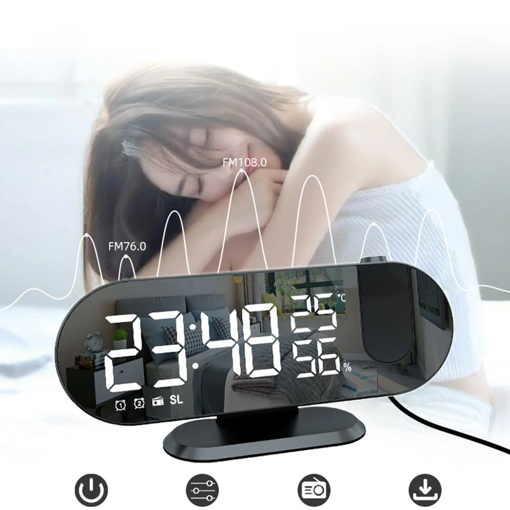 

Large Screen Electronic Digital Alarm Clock Table Temperature Calendar Humidity LED Home Projection Alarm Clock Time Projector