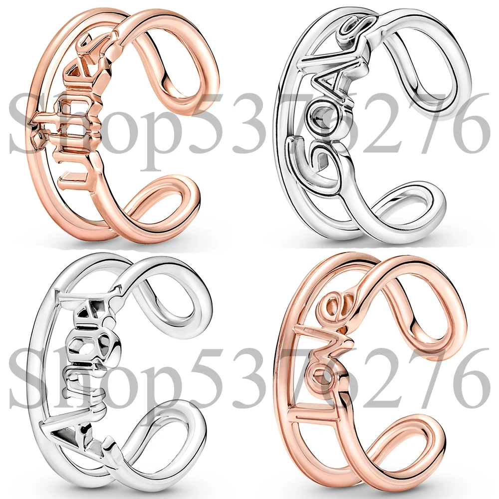 

Authentic 925 Sterling Silver ME Angel Goals Love Vibes Open Medalion Series Fashion Ring For Women Gift DIY Jewelry