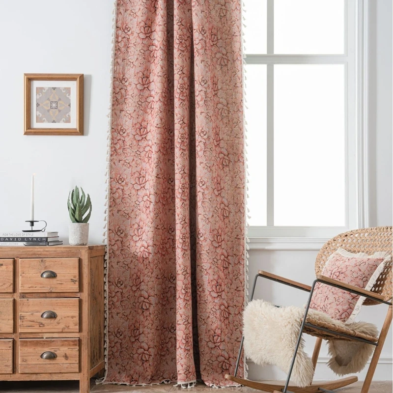 Готовые шторы в американском стиле жаккардовые занавески с розовыми