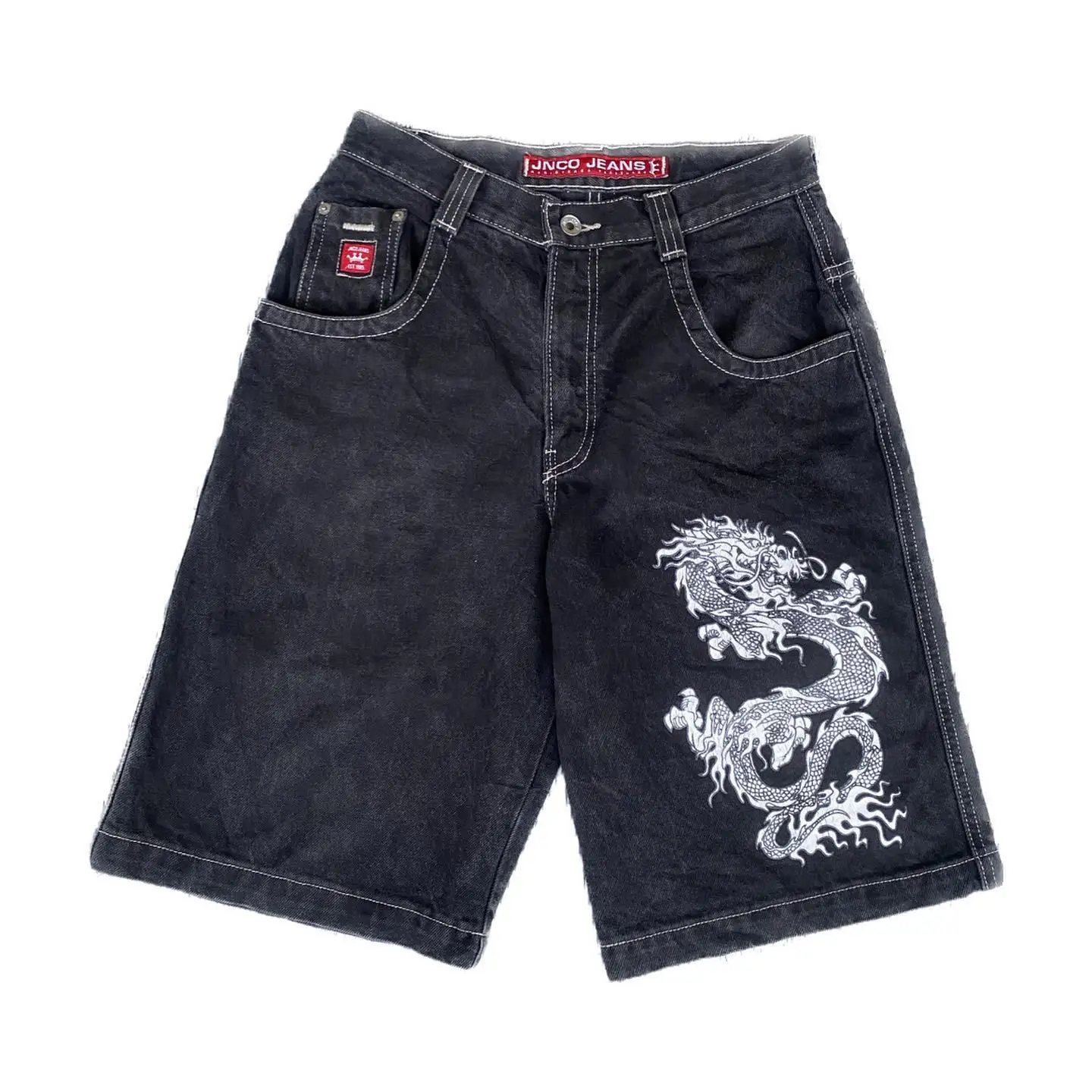 

JNCO Y2K Shorts Men's Harajuku Hip Hop Chinese Dragon Graphic Printing Baggy Denim Gym Shorts New Gothic Men Basketball Shorts