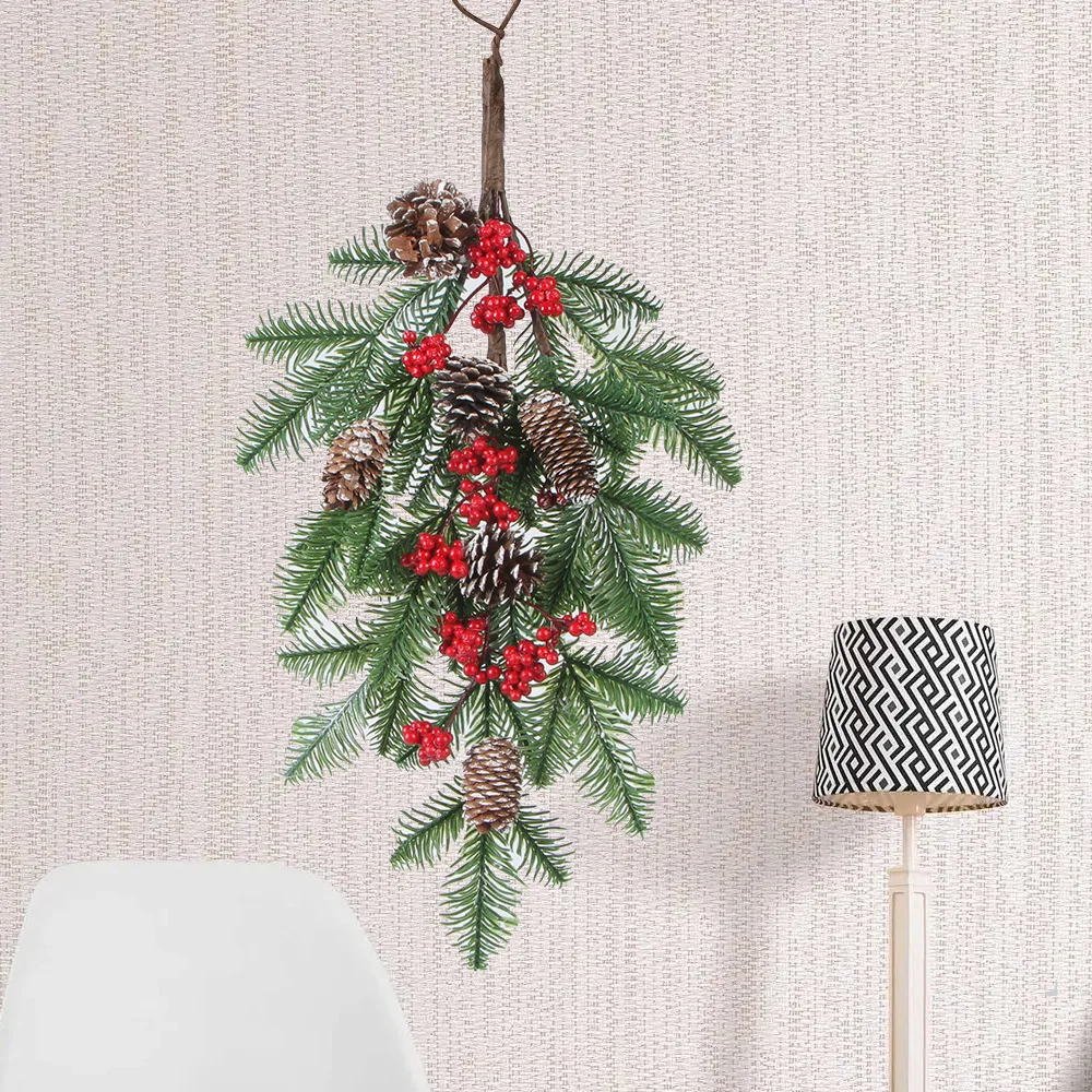 

1 to 5 pieces 60cm wall and ceiling Christmas wall decorations, PE pine nuts, red fruits, tree branches, pine branch decorations