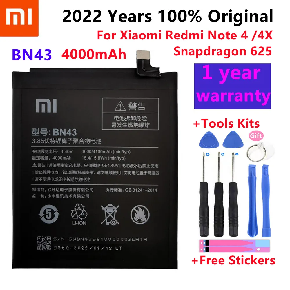 

100% Orginal BN43 Battery 4000mAh For Xiaomi Redmi Note 4X / Note 4 global Snapdragon 625 High Quality BN43 +Free Tools