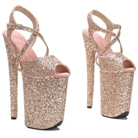 Leecabe 23CM/9inches Glitter gold color  upper  Platform Sexy  High Heels Sandals Pole Dance shoes