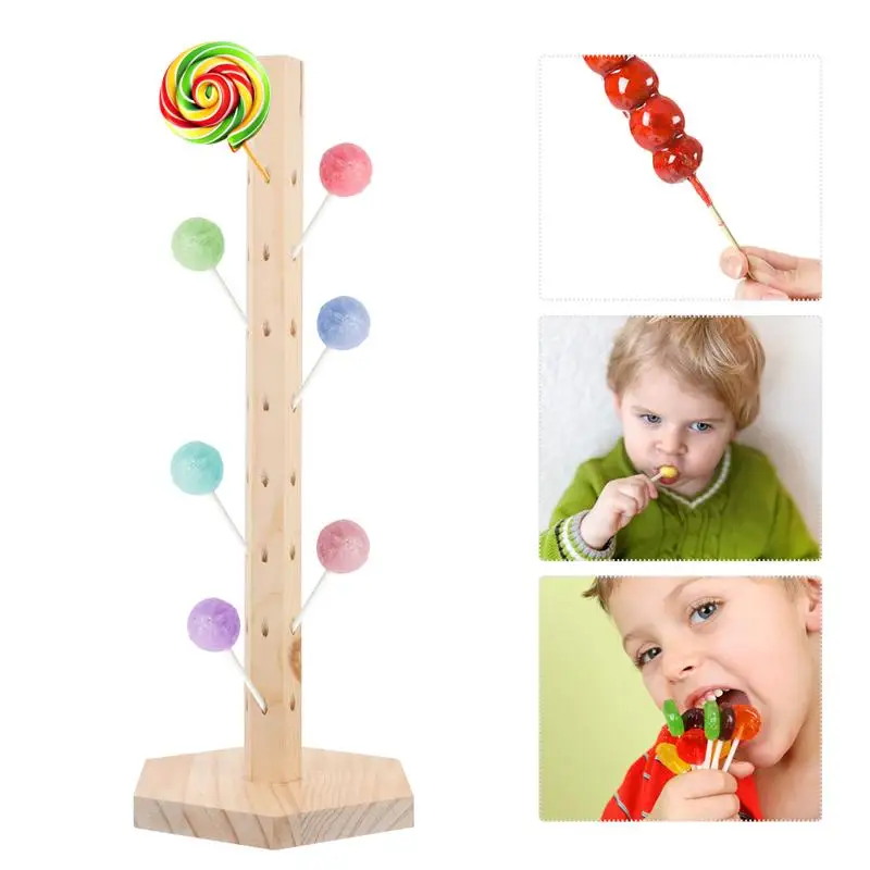 

360 Round ° Lollipop Holder 1pc Decorative 360° Lollipop Holder Stand Candy Display Stand Rotate Wood Hole