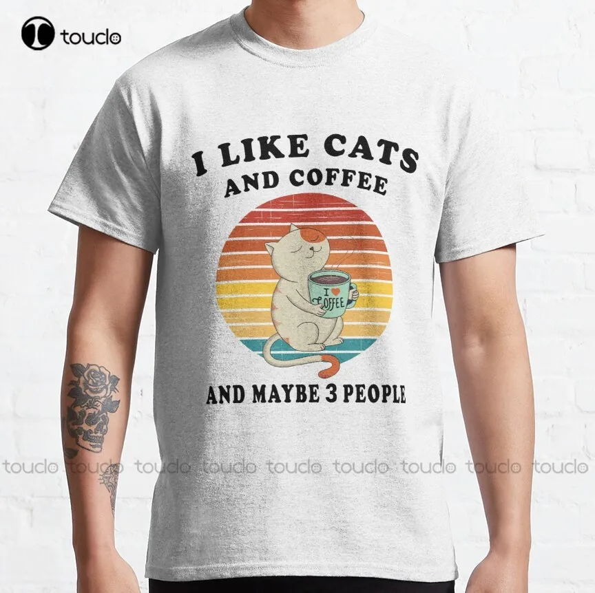 

Классическая футболка «Я люблю кошек и кофе и может быть 3 человек», модные креативные Забавные футболки для отдыха, уличная одежда