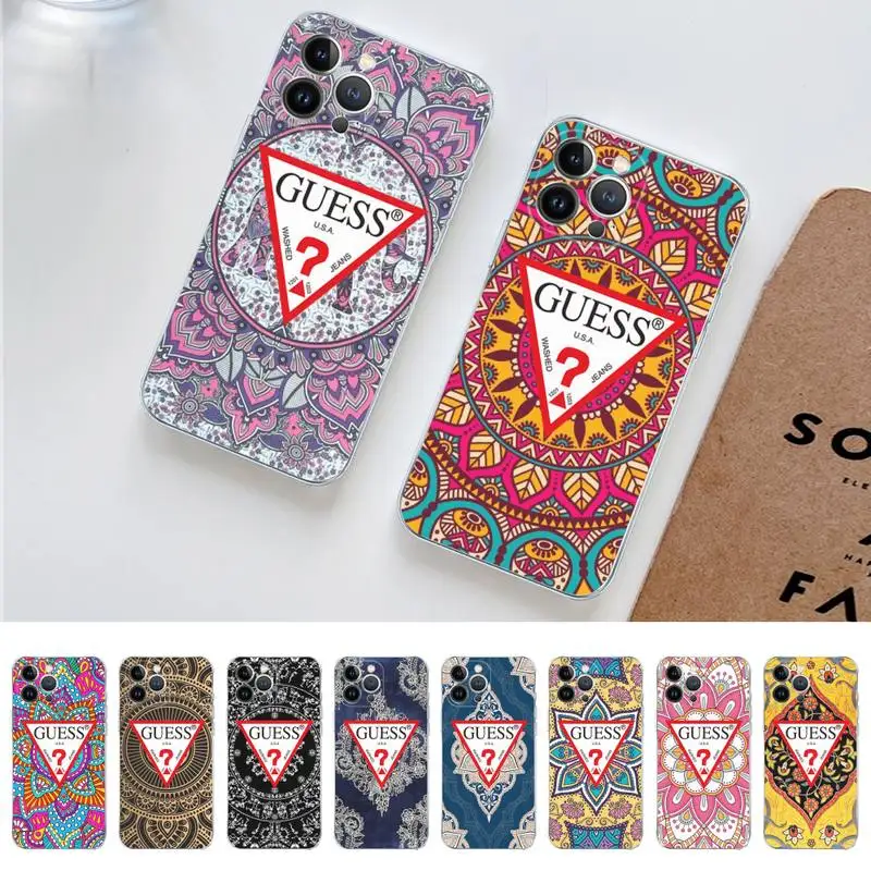 

Brand Guess Colorful Boho Mandala flowers Phone Case for iPhone 11 12 13 mini pro XS MAX 8 7 6 6S Plus X 5S SE 2020 XR case