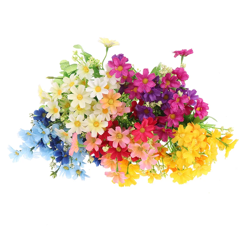 

1Pcs Bouquet 7 Branch 28 Heads Cute Silk Small Daisy Artificial Flower DIY Wedding Flower Bouquet Home Room Table Decoration