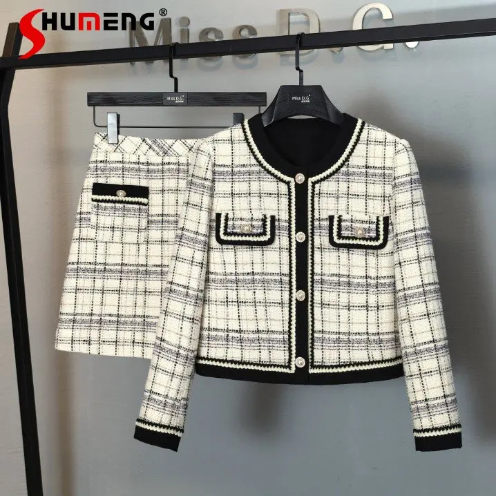 

Women's New Elegant Trendy Office Lady Short Coat 2022 Fall Winter Fashion Simple Patchwork Above Knee Skirt Two-Piece Set
