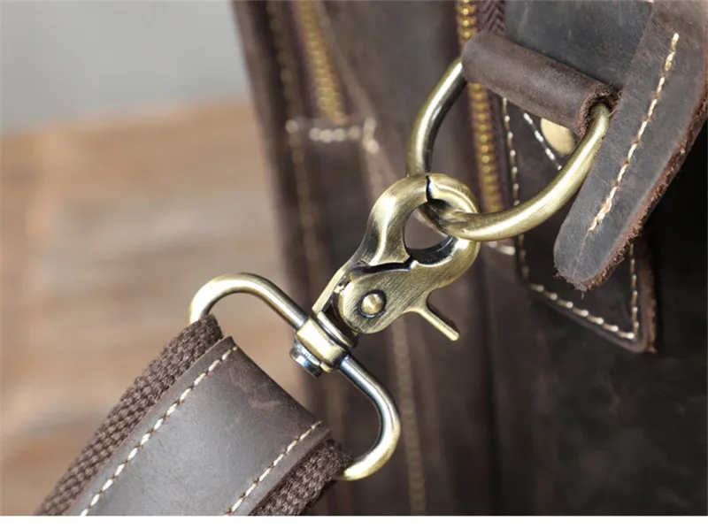 Retro Crazy Horse Skin men multi-pocket business computer portable briefcase daily travel large-capacity shoulder messenger bag