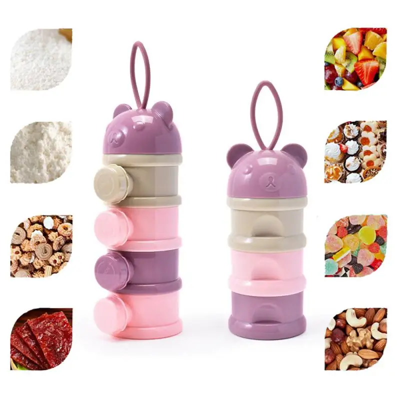

3 / 4 Layers Bear Style Portable Baby Food Storage Box Essential Cereal Infant Milk Powder Box Toddle Snacks Container