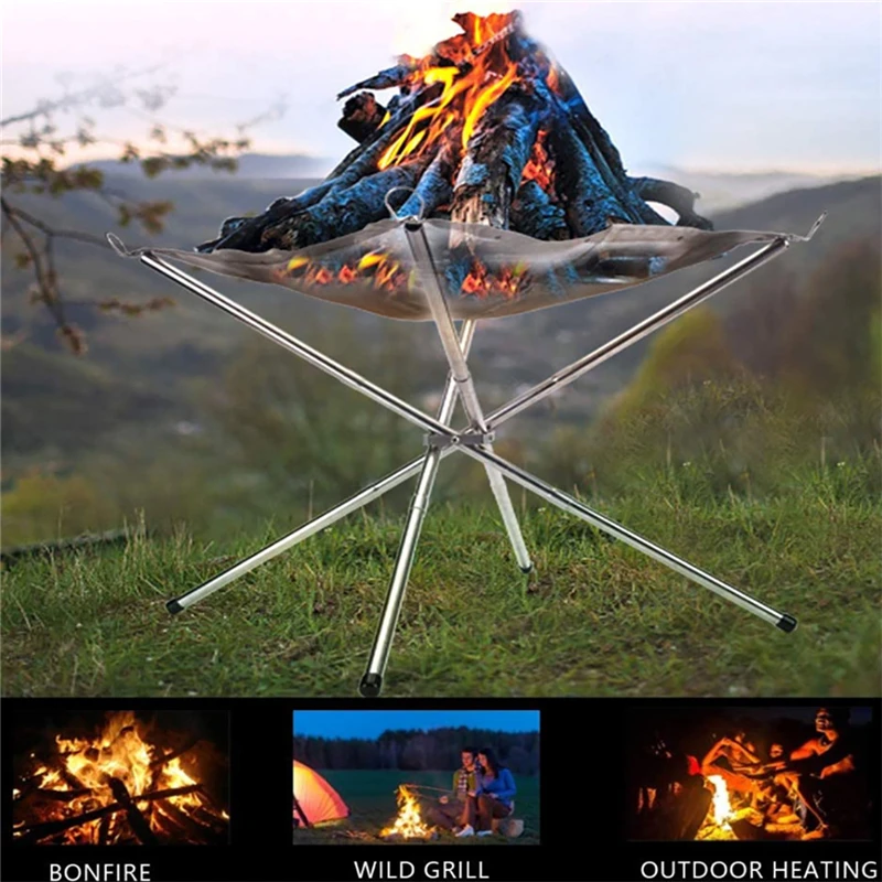 

Portable Outdoor Fire Pit Collapsing Steel Mesh Fire Stand Perfect for Camping Backyard and Garden With Carrying Bag 2022