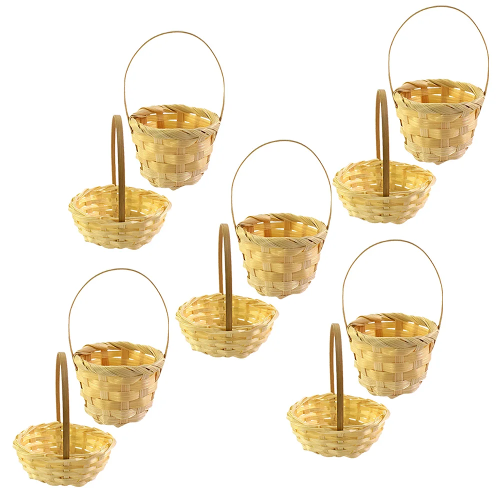 

10 Pcs Mini Rattan Basket Woven Storage Baskets Handles Container Candy Fruit Bamboo Weaving Tiny Flower Vegetable