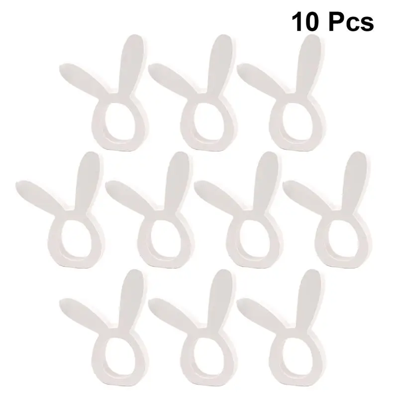 

10PCS White Rabbit Shape Wood Napkin Rings Napkin Buckles Party Napkin Holders Towel Buckles for Easter Party Banquet Hotel