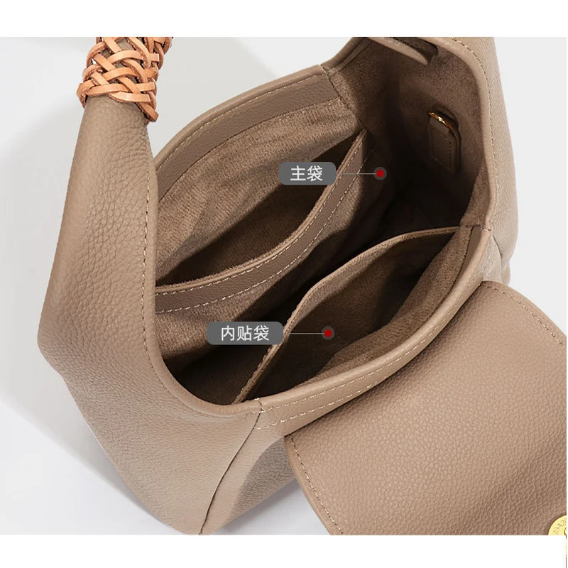 Female Liche Litchi Leather Hobo Bag Genuine Leather Woven Handle Shoulder Bags For Women Fashion Designer Ladies Handbag Sac images - 6