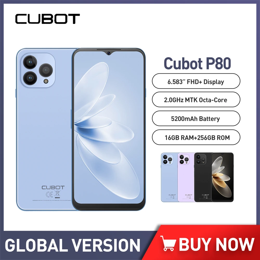 

Cubot P80 Global Version Smartphone 6.583 Inch FHD+ Screen 48MP+24MP Phone Android 13 5200mAh 8GB RAM 256GB ROM NFC Smartphone