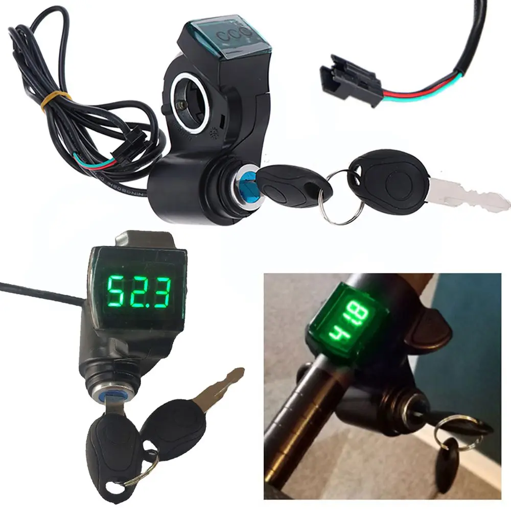 

Parts Scooter Motorbike Digital Voltmeter Power Switch Lock E-Bike Thumb Throttle Battery Level Display With Key