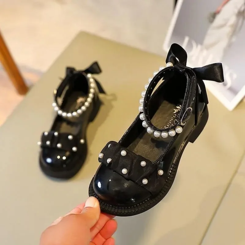 

Дизайнерская детская обувь для девочек, Туфли Мэри Джейн на плоской подошве, украшенные бисером, школьная обувь, обувь на каблуке, детская кожаная обувь принцессы с бантом, 12