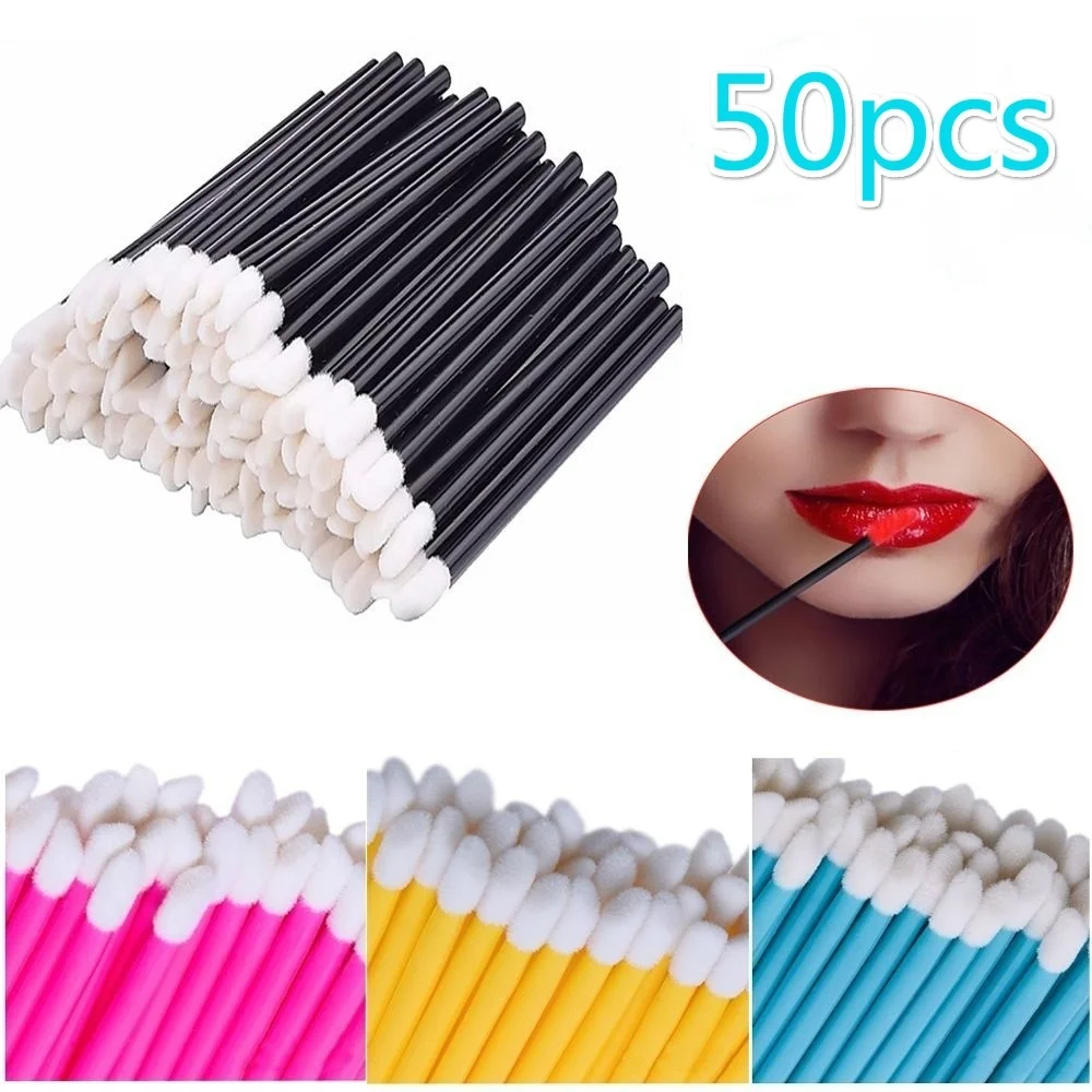 

50 Pcs Soft Stick Beauty Lipstick Applicator Brush Disposable Beveled Concealer Tool Portable