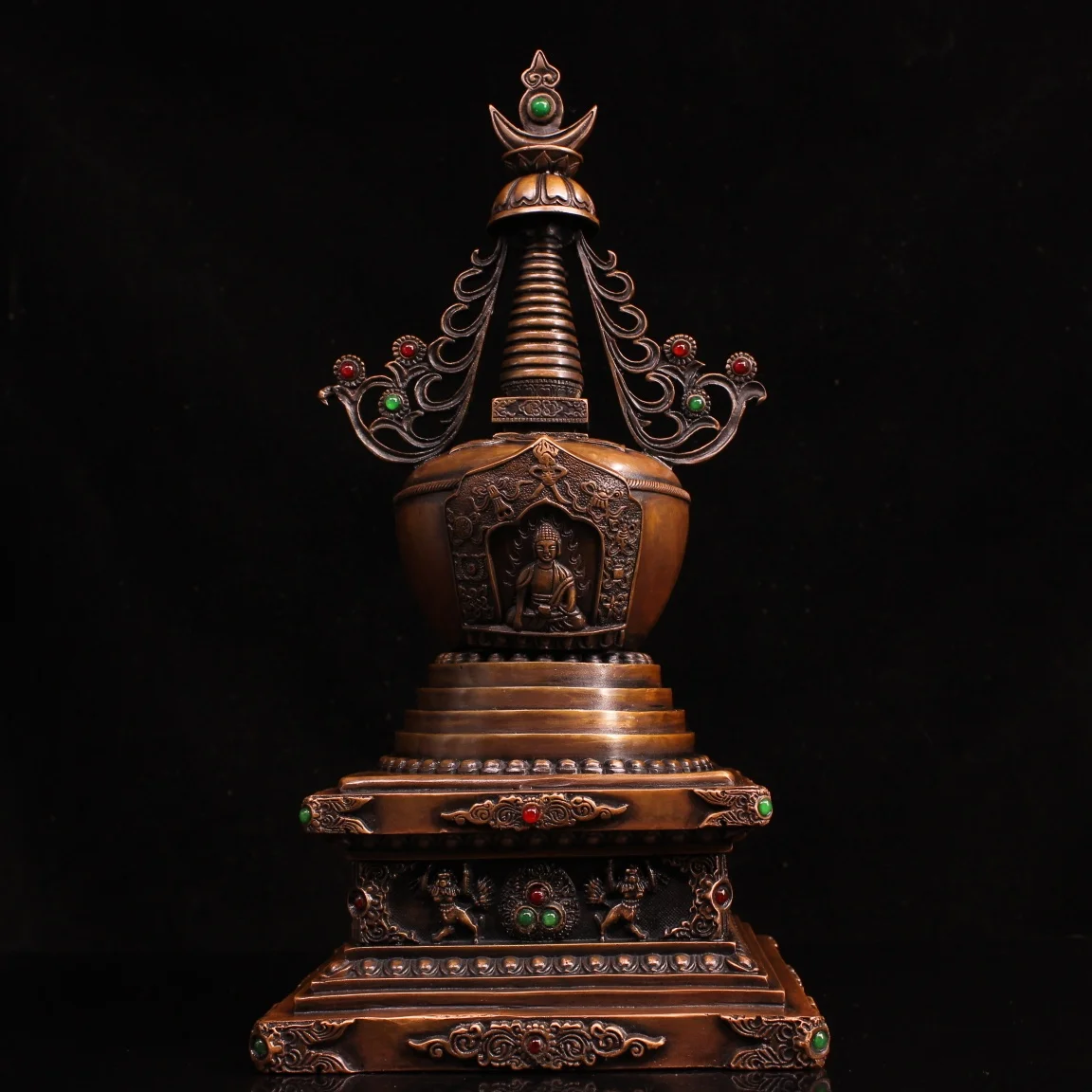 

16" Tibetan Temple Collection Old Bronze mosaic gem Shakyamuni pagoda stupa worship hall Town house Exorcism