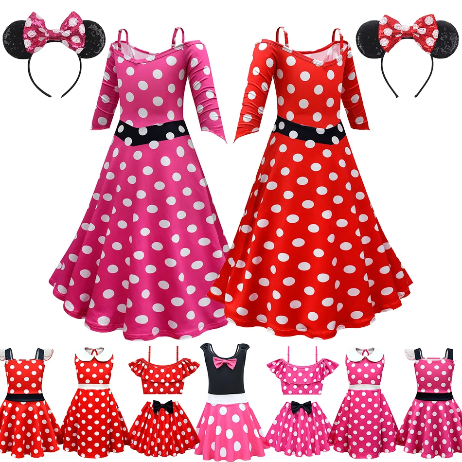 

Mickey Mouse Dress For Girl Mickey And Minnie Dot Costume Halloween Anime Cosplay Frocks Disney Classic Cartoon Role Play Outfit