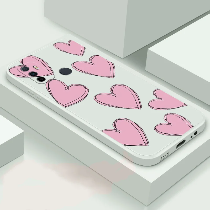 

For OPPO A31 2020 A3s A53 2020 A54 A59 Soft Case TPU Silicone Phone Shell Love Heart Back Cover Phone Color Case