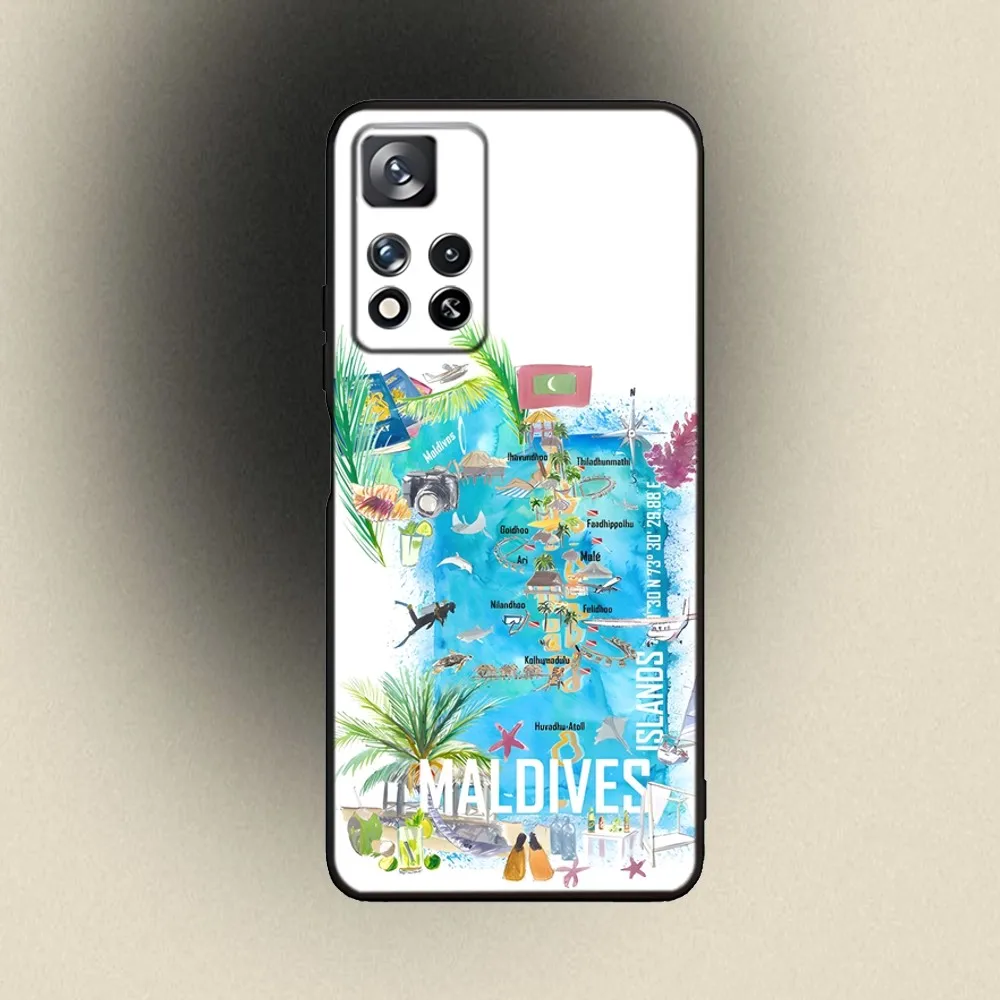 MALDIVES Map Phone Case For Samsung Galaxy A20 A21s A22 A31 A32 A52 A53 A72 73 A80 A91 Soft Black Cover