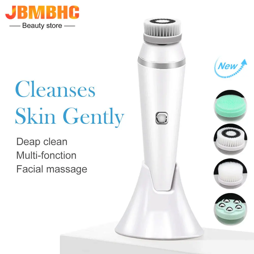

Электрическая щетка для чистки лица с 4 насадками, водонепроницаемое беспроводное устройство для чистки лица, 3 режима, уход за кожей