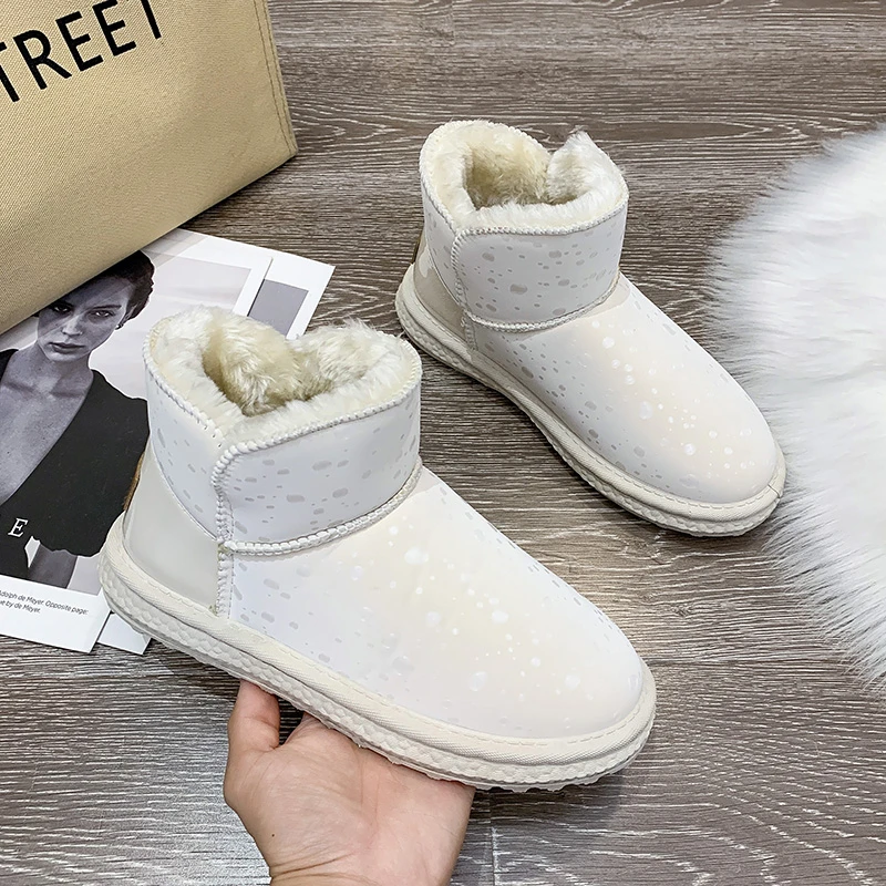 

Women's Ankle Boots 2023 Fashion Shinny Dots Design Female Flat Plaform Snow Boots Warm Plush Female Waterproof Winter Footwear