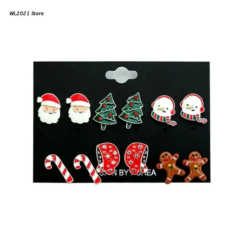 

Trend Christmas Earrings Set Female Cane Tree Snowman Santa Claus Earring