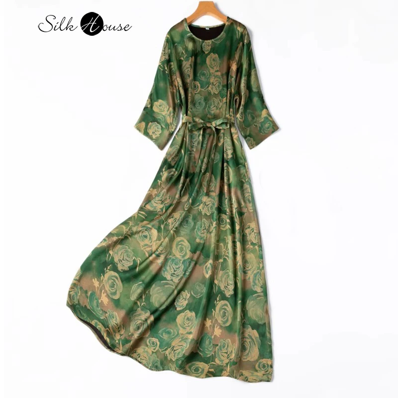 Женское атласное платье из 100% натурального шелка тутового шелкопряда длинный