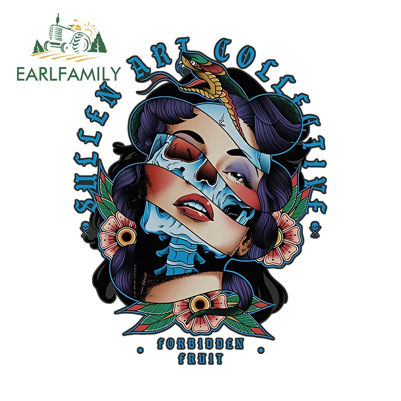 

EARLFAMILY 13 см X 10,1 см для милой девушки, змея, Череп, запрещенный фрукт, наклейки на автомобиль, граффити, модные искусственные