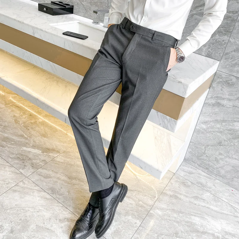 

Men Dress Pants Trousers High Quality Male Solid Suit Pants Wedding Slim Fit Boutique Pants Formal Wear Business Casual Pant 38