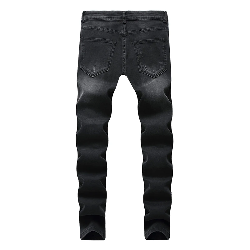 Drop Shipping Men's Jeans Biker Ripped Denim Pants With Zippers New Branded Pleated Straight Skinny Retro Trousers For Sale