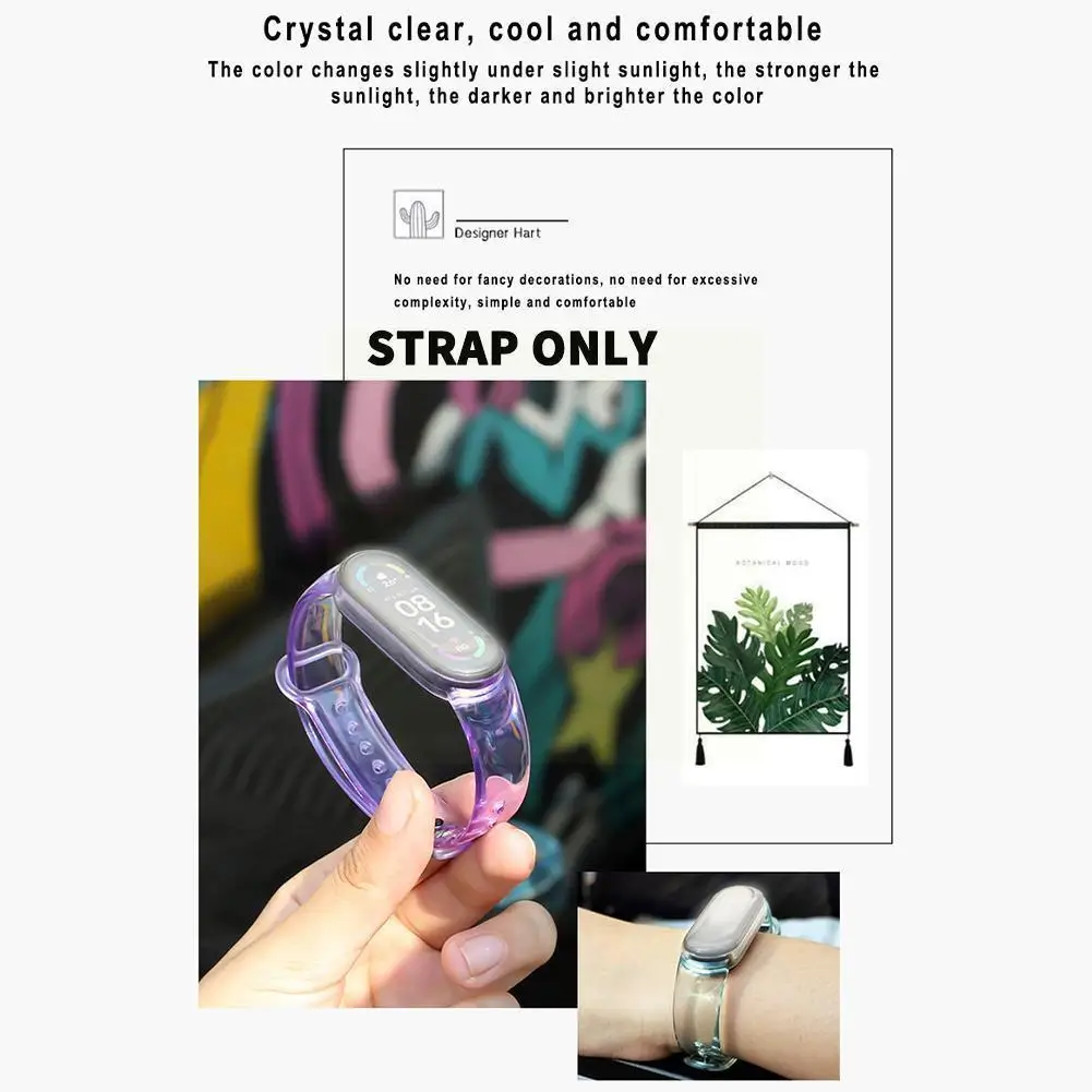 

Ремешок для Mi Band 6 5 4 3, прозрасветильник Легкий браслет для часов, меняет цвет при воздействии света, замена запястья Str E6s3