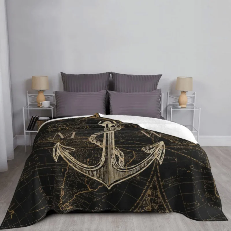 

Old World Nautical Anchor Blanket Flannel Winter Portable Super Warm Throw Blanket for Sofa Car Bedding Throws