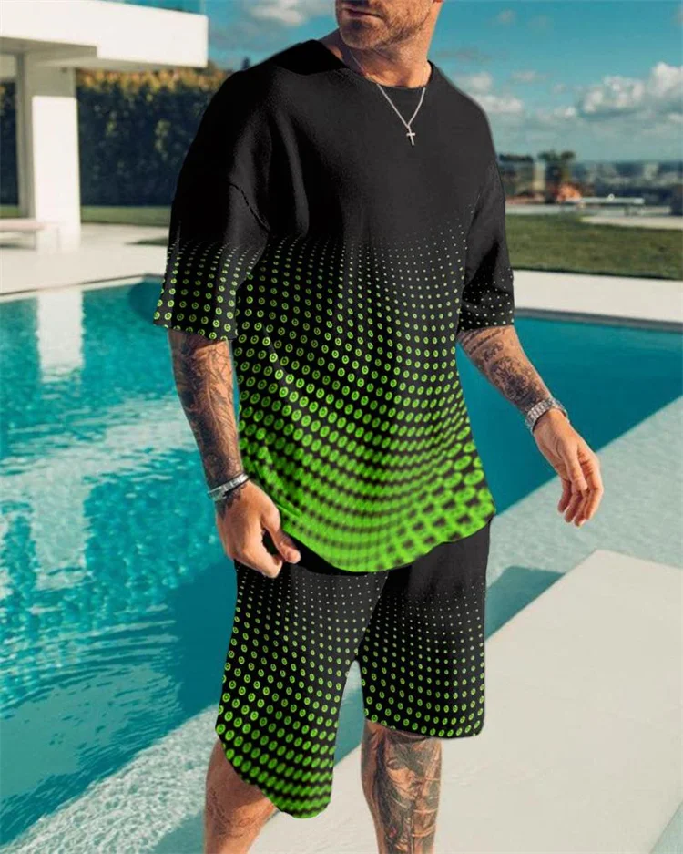 

Sportswear Suit Men's 2 Piece Color Spot 3D Printing Casual Men's Suit Short T-shirt + Shorts Men