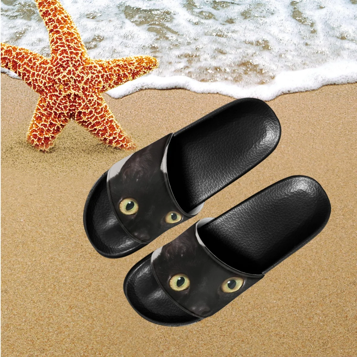 

Black Cat Design Bathroom Non-Slip Slippers Cute Animal Pattern Indoor Soft Sole Slides Flip Flops Couple Beach Flats Sandals