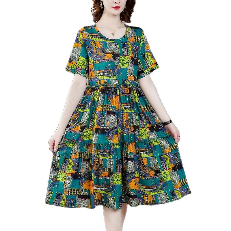 

Модное женское платье с цветочным принтом, летняя одежда, Свободные повседневные Элегантные шифоновые женские платья, сарафан для женщин среднего возраста